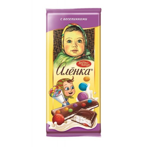 Шоколад Алёнка 87 гр. с молочной начинкой и разноцвет. драже 