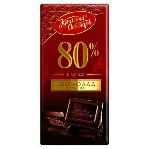 Шоколад Красный Окт.,горький 80%, 75 гр.,ш/бокс (14) 4 бл. в кор.