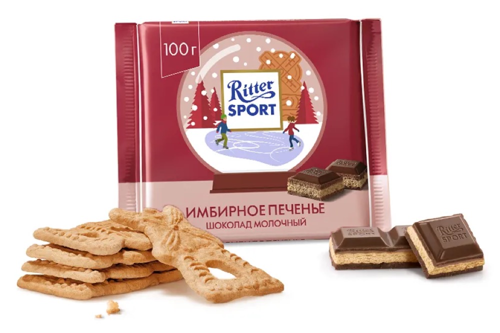 Шоколад молочный Ritter Sport "Имбирное печенье", с какао …