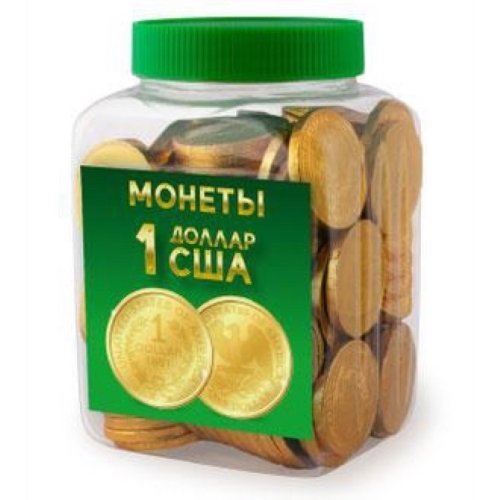 Сладкие сувениры МОНЕТЫ 1 $ золотом 7 гр.*130 шт, пластик.банка (6) (CM-5-2)