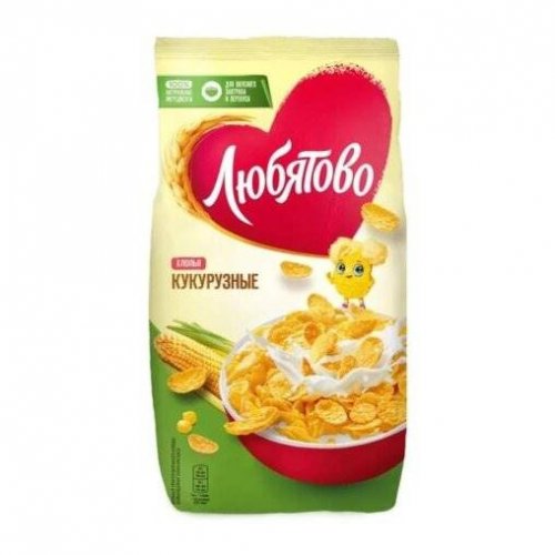 КОНДИТЕРКА ОПТ ЖЦ Готовый завтрак ЛЮБЯТОВО Хлопья Кукурузные 300 гр, подушка (12) (CI)/в пал.45  ЖЦ