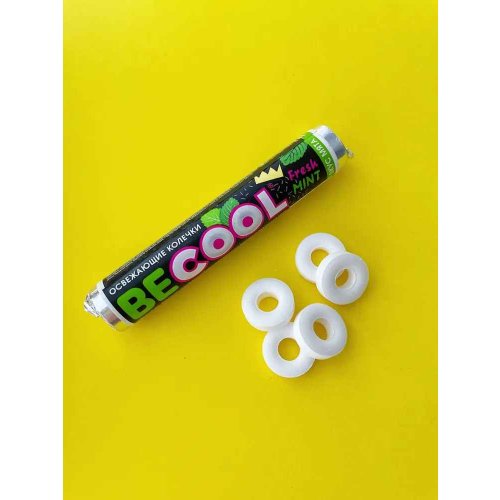 Прессованные конфеты BE COOL мятные колечки 30 гр. (16) в короб. 18 бл. (PR-3-4)