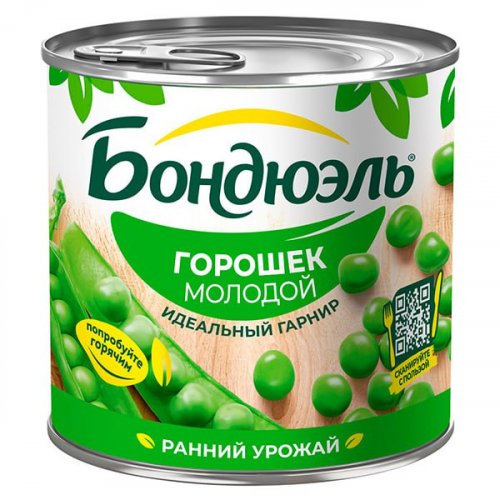BONDUELLE Горошек зеленый Молодой 425 мл, жб (12) в пал.150 *