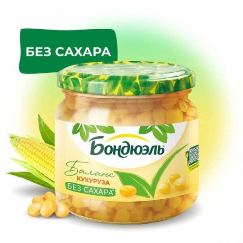 BONDUELLE Баланс Кукуруза без сахара 350 мл, стекло (6)/в пал.265 (ОСГ сентябрь 2026)