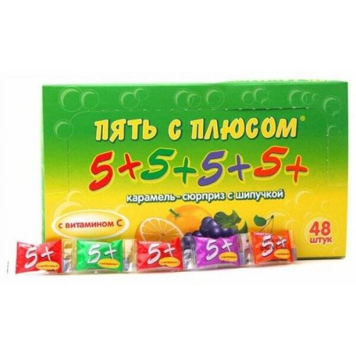 Леденцы 5+ карамель в ленте с витамином С 18 гр. (48) в кор. 6 блоков (РТ-1-12)