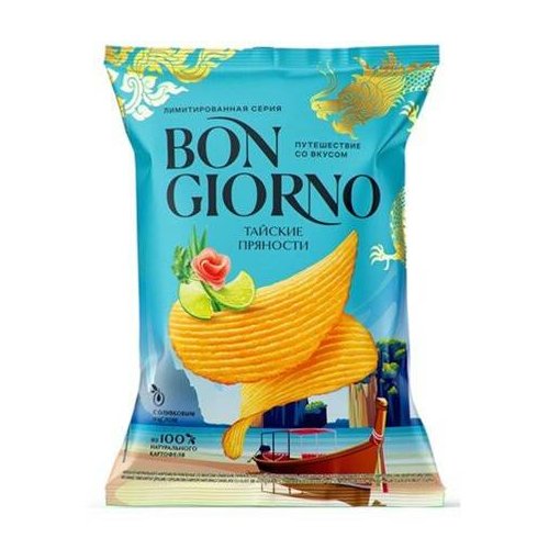 Чипсы из натур. картофеля рифленые Bon Giorno вкус Тайские пряности 120 гр, м/у (15) NEW
