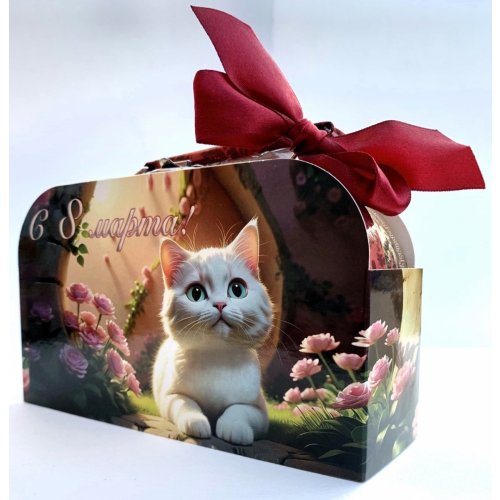 (ОБ2 1277) С 8 марта котик (Зеленый Мао дзянь) 100 гр. (36) кейс