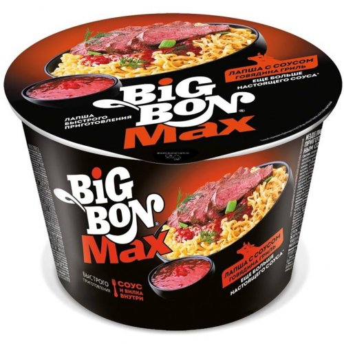Биг Бон Лапша 95 гр. MAX Говядина гриль, чашка (24) (в пал.32) NEW *