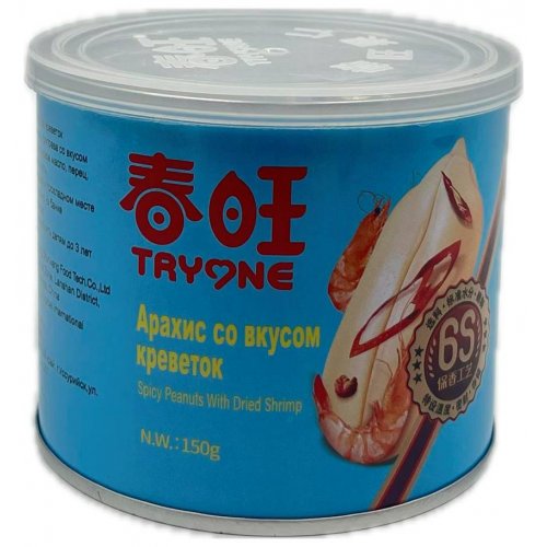 Арахис жареный острый с суш.креветками 150 гр, ж/б (24)