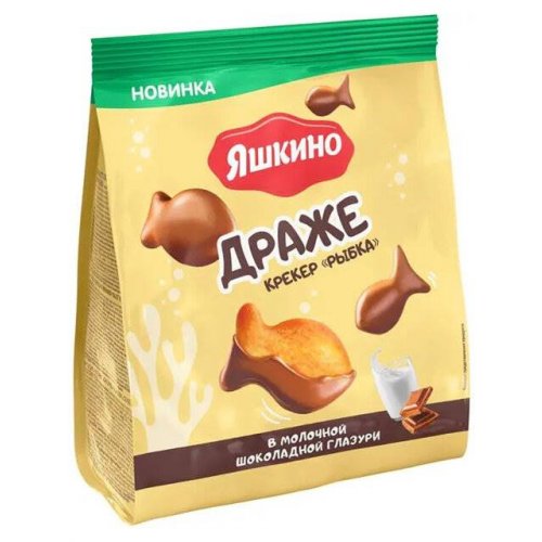  Крекер Яшкино Рыбка, в молочной шок.глазури 180 гр. дой-пак (18) (ОС920)