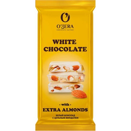 Шоколад O`Zera White Chokolate wis extra almonds-белый с цельным миндалём,90 гр. (16) (ПШ527)