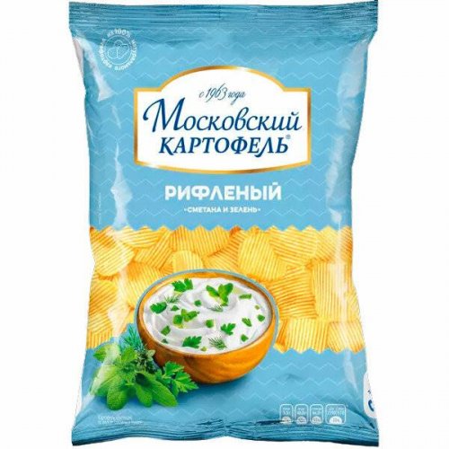 Картофель Московский хруст.рифл. со вкусом сметаны и зелени 60гр, м/у (12)/в пал.64
