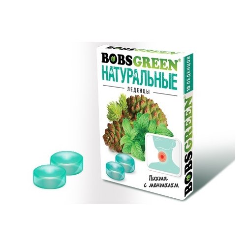 КОНДИТЕРКА Леденцы BOBSGREEN пихта с ментолом 32 гр.(16) в кор. 6 блоков (BQ-1-1)