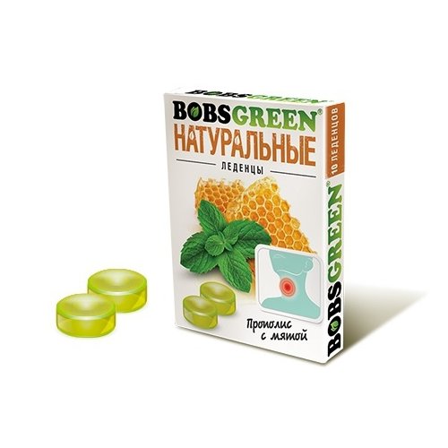 КОНДИТЕРКА Леденцы BOBSGREEN прополис с мятой 32 гр.(16) в кор. 6 блоков (BQ-1-2)