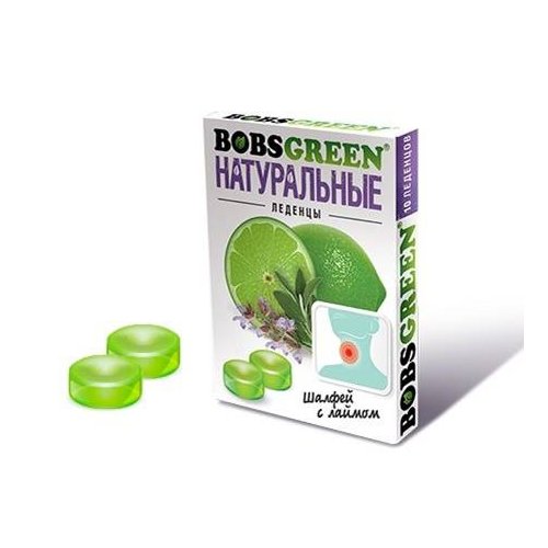 КОНДИТЕРКА Леденцы BOBSGREEN шалфей с лаймом 32 гр.(16) в кор. 6 блоков (BQ-1-3)