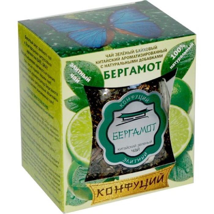ЧАЙ Конфуций Бергамот зеленый  90 гр. стекло (4)