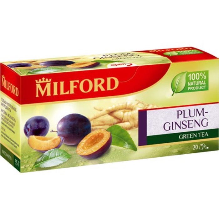 ЧАЙ MILFORD Зеленый Слива - Женьшень 20 пак. х 1,75 гр.(12)