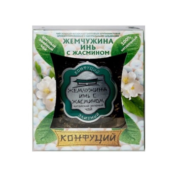 ЧАЙ Конфуций Жемчужина Инь с жасмином 70 гр. зеленый стекло/картон (4)