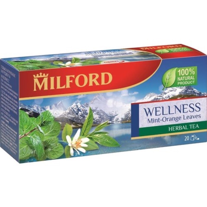 ЧАЙ MILFORD Напиток Веллнесс(зелен.,мята,лист апельс.,сем. гуараны,кориандр,матэ) 20пак.х 2гр. (12)