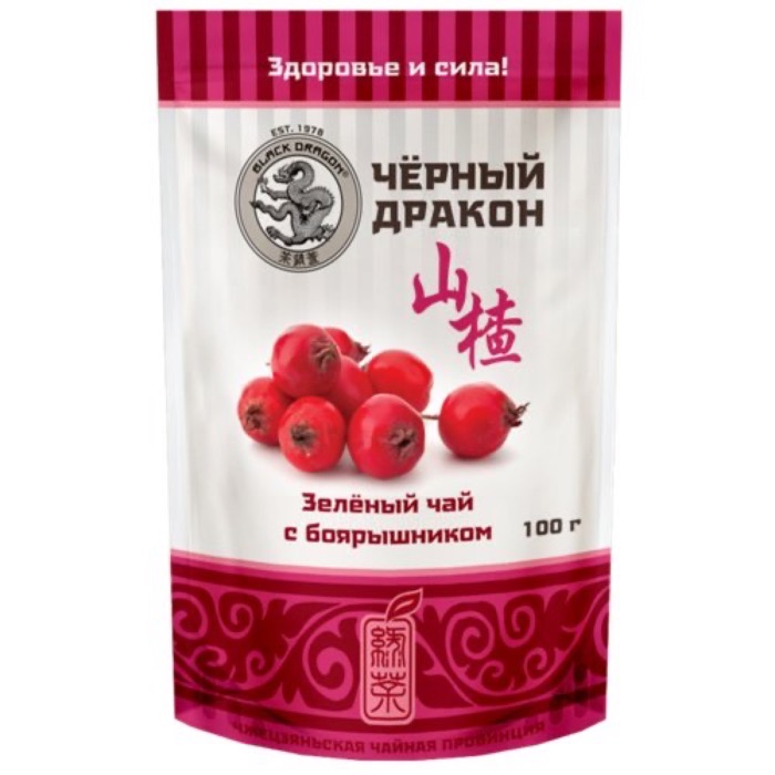 ЧАЙ Черный Дракон Зеленый с боярышником 100 гр. дой-пак (25) (SH006)