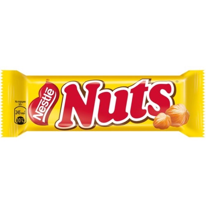 КОНДИТЕРКА NESTLE батончик NUTS молоч.шок.с лесным орехом 50 гр.(1блх30 шт)/245    АКЦИЯ!