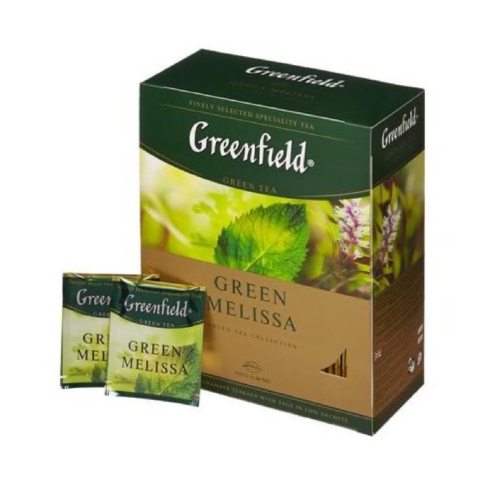 ЧАЙ МО Гринфилд Green Melissa 100 пак. х 1,5 гр. зеленый с мелиссой (9)                (0879-09)