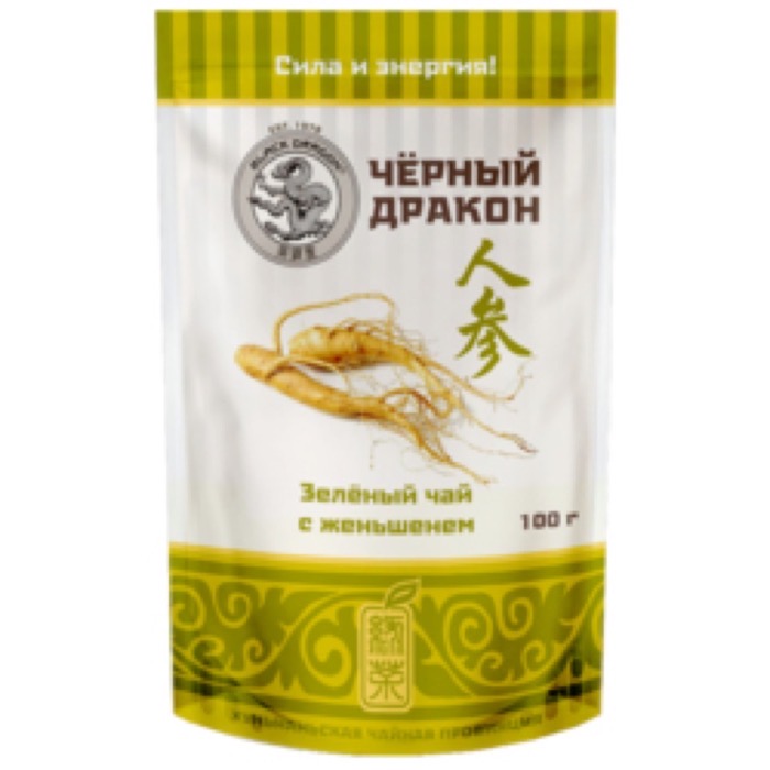 ЧАЙ Черный Дракон Зеленый с женьшенем 100 гр. дой-пак (25) (GJ948)