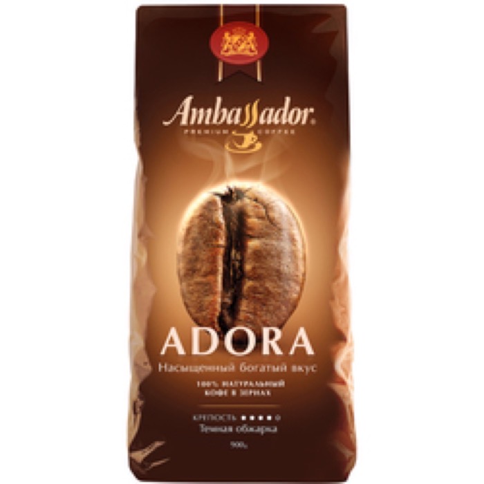 Кофе ШТРАУС Ambassador Adora 900 зерно пакет (6)
