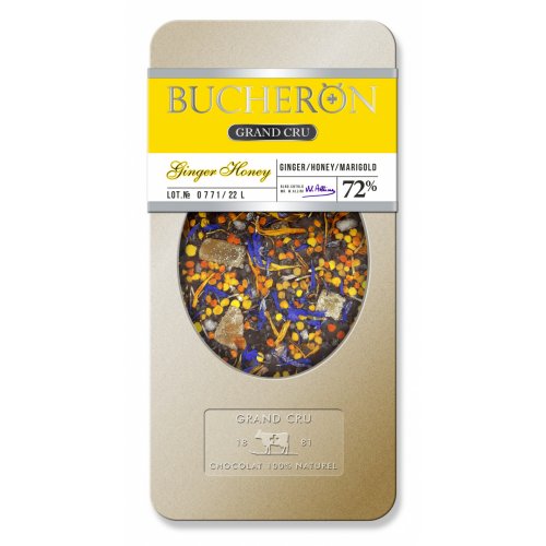 Bucheron GRAND CRU шоколад Горький  с имбир., мед.гран.,пыльцой и васил.,100 гр. х10 шт.ж/б (6)  064