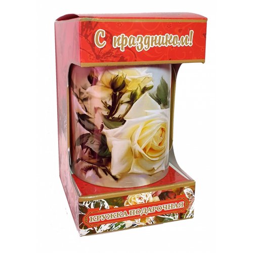 ЧАЙ Abigail (К2 6842) Кружка в картоне С ПРАЗДНИКОМ (Белые Розы) 50гр.,черный (12)