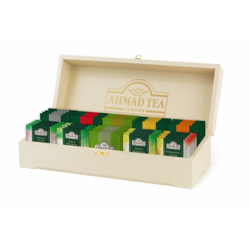 ЧАЙ AHMAD TEA Набор Деревянная шкатулка ассорти в конвертах, 10 вкусов- 100 п (6) ф/п (583)