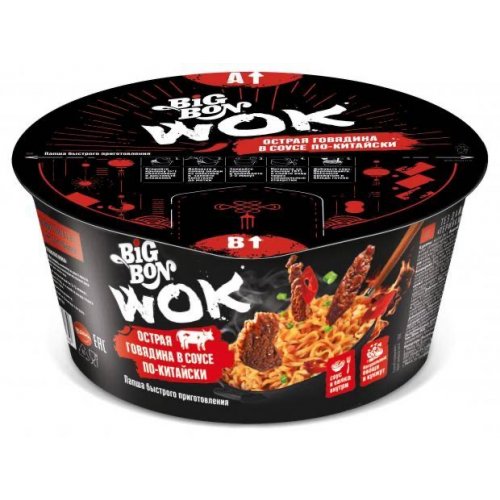 Биг Бон Лапша 85 гр. WOK Острая говядина по-китайски, чашка (24) (в пал.40) *