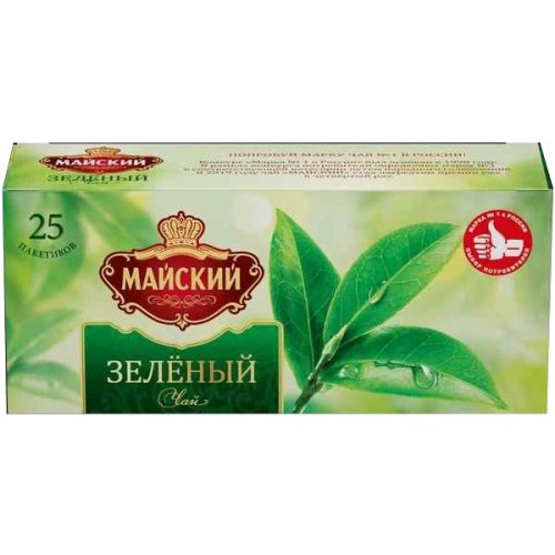 ЧАЙ Майский Пакетированный ЗЕЛЕНЫЙ 25 пак.*2 гр. б/к (18) 102275 В