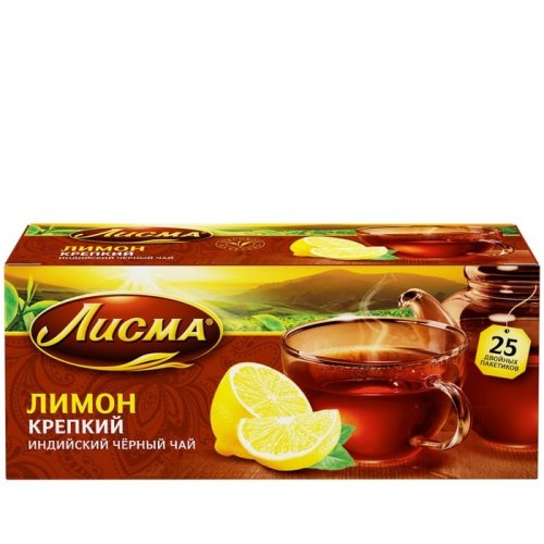 ЧАЙ Лисма Пакетированный  Лимон крепкий черный 25 пак.*1,5 гр. (18) 102195 В