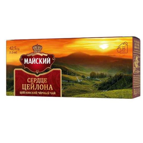 ЧАЙ Майский Пакетированный Сердце Цейлона 25 пак.*1,7 гр. б/к черный (18) 102344 А
