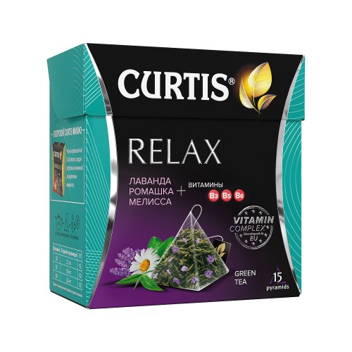 ЧАЙ CURTIS Пирамидки Relax Tea 15 пак.*1,7 гр.зеленый+ витамины (12)  102292