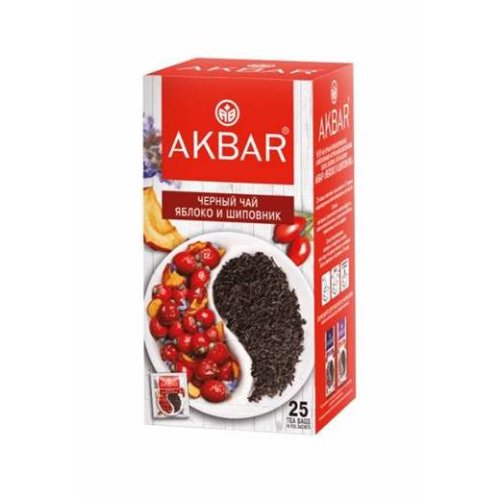 ЧАЙ АКБАР Черный с яблоком и шиповником  25 пак.*1,5 гр. с/я, сашет (12)
