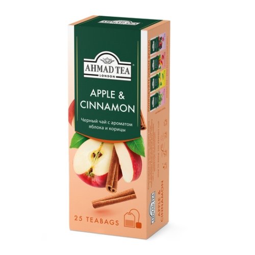 ЧАЙ AHMAD TEA б/к Яблоко и Корица 25 пак.*1,5 гр. (12) ф/п черный (2784)