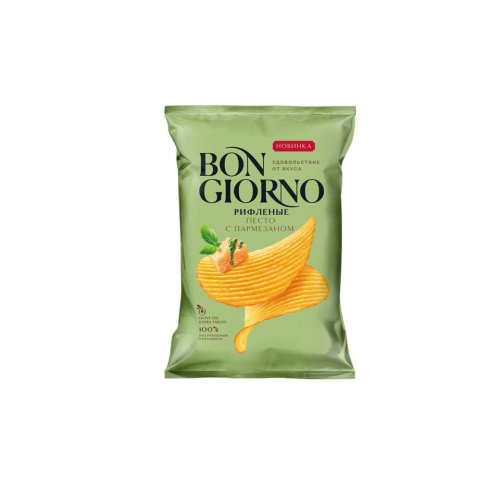 Снеки Чипсы из натур. картофеля рифленые Bon Giorno вкус Песто с пармезаном  80 гр, м/у (24) NEW