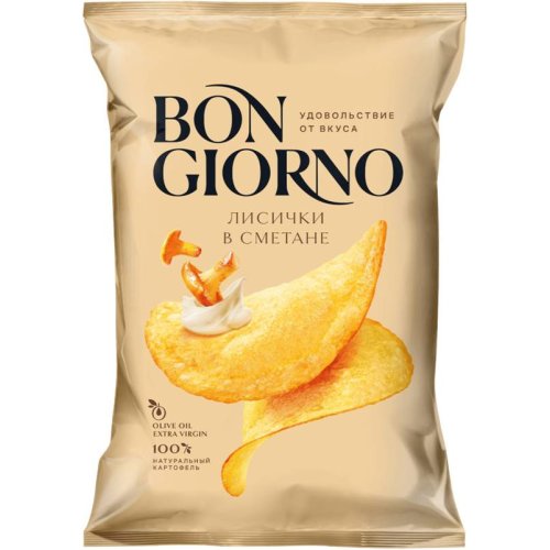 Снеки Чипсы из натурального картофеля Bon Giorno вкус Лисички в сметане  80 гр, м/у (24) NEW