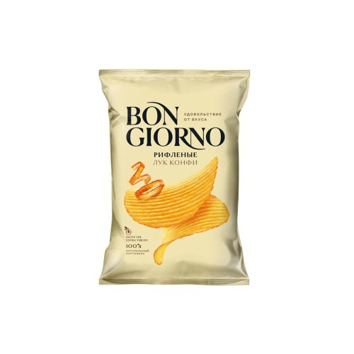 Снеки Чипсы из натур. картофеля рифленые Bon Giorno вкус Лук конфи  80 гр, м/у (24) NEW
