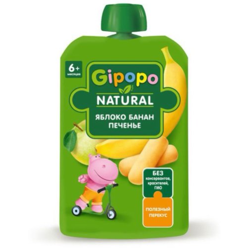 КОНДИТЕРКА Пюре детское Gipopo (Яблоко, банан, печенье) 90 гр. пауч (12)/297