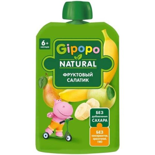 КОНДИТЕРКА Пюре детское Gipopo Фруктовый салатик (Яблоко, груша, банан) 90 гр. пауч (12)/297