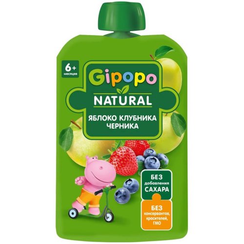КОНДИТЕРКА Пюре детское Gipopo (Яблоко, клубника, черника) 90 гр. пауч (12)/297