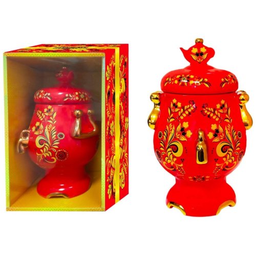 ЧАЙ Get&Joy  Чайница керамическая Самовар, красный 50 гр. ОРА (6) (7381/28058)