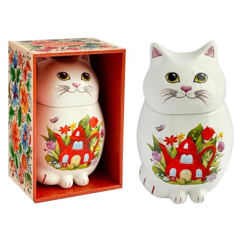 ЧАЙ Get&Joy  Чайница керамическая Кот, Веселый чайник 50 гр. китайс.черный (6) (27994/0241)