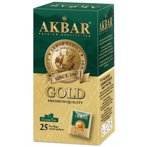 ЧАЙ АКБАР ГРИН GOLD  25 пак.*2 гр. с/я сашет мет., картон (12) NEW  ЖЦ