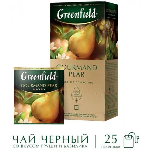 ЧАЙ МО Гринфилд Gourmand Pear 25 пак. х 1,5 гр. черн. с аром. груши, базиликом (10) (1958-10)