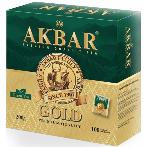 ЧАЙ АКБАР ГРИН GOLD 100 пак.*2 гр.  с/я сашет мет., картон (6) NEW  ЖЦ