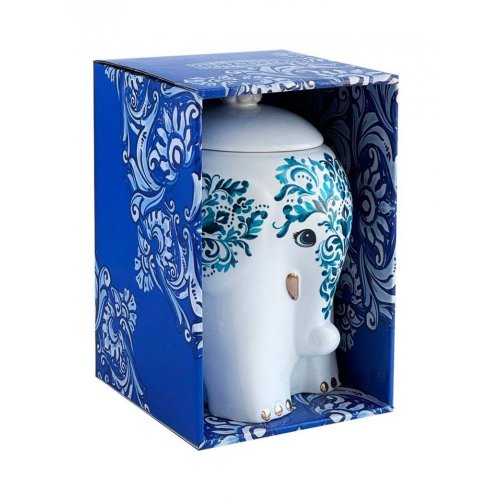 НГ GET&JOY  Чайница керамическая Слон,синяя акварель 50гр. ОРА (6) (43802)
